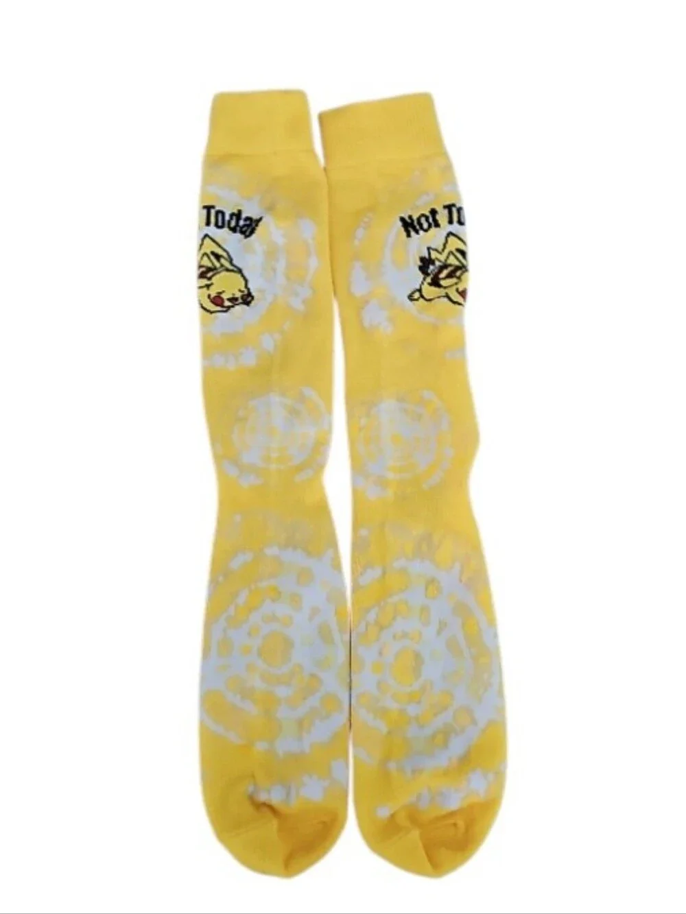 Pokemon Pikachu Not Today Crew Socks Yellow Tie Dye Novelty NWOT Animecore Gift